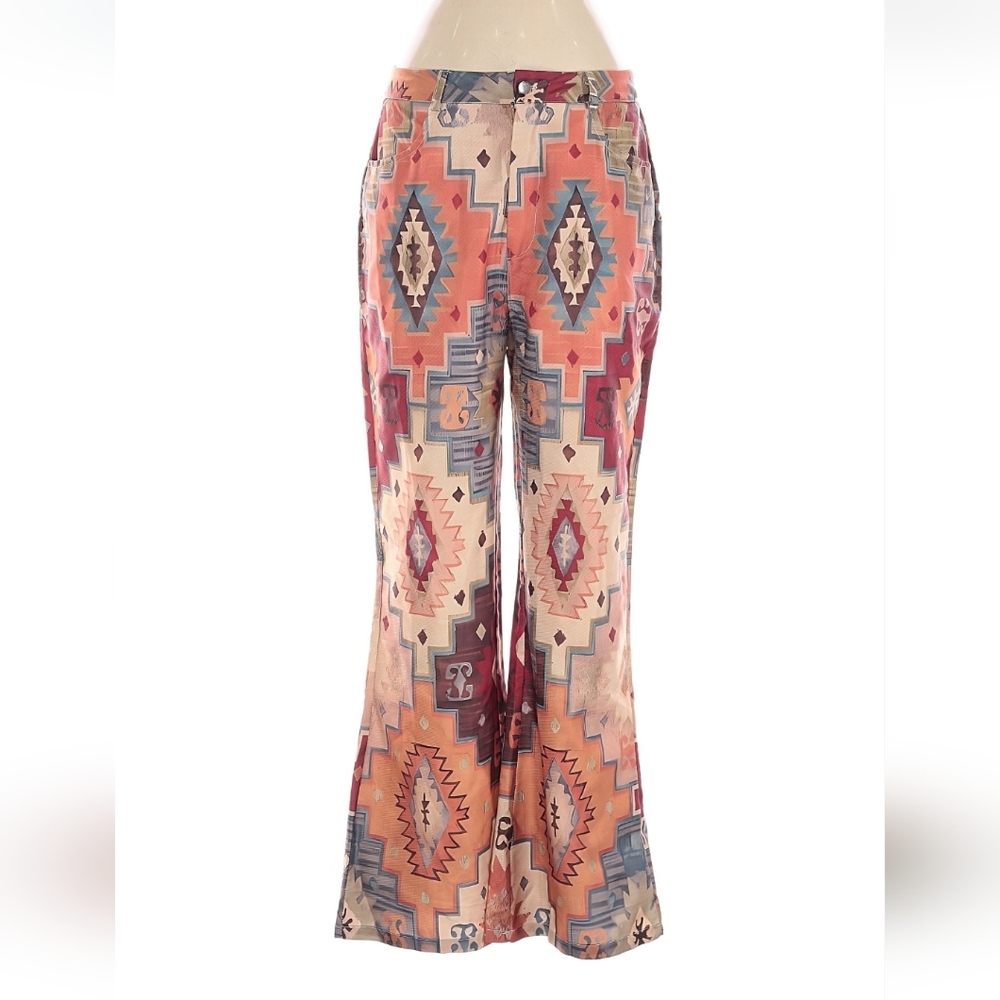 Western Boho Geometric Aztec Patterned Women's Flare Pants Size Large 31